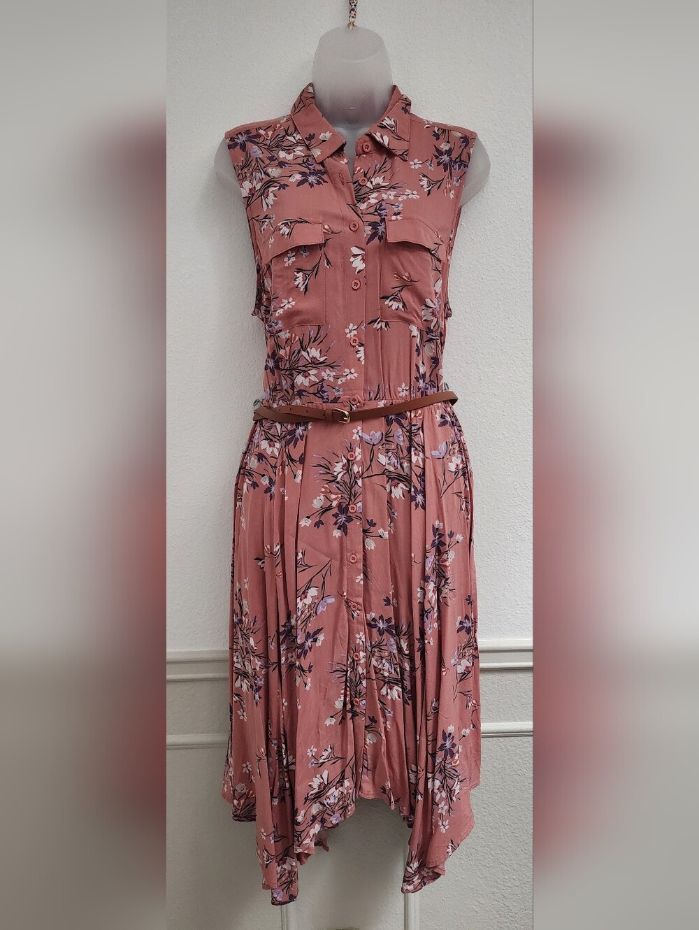 Torrid Dusty Rose Floral Sleeveless Maxi Shirt Dress Sz 0/L/12